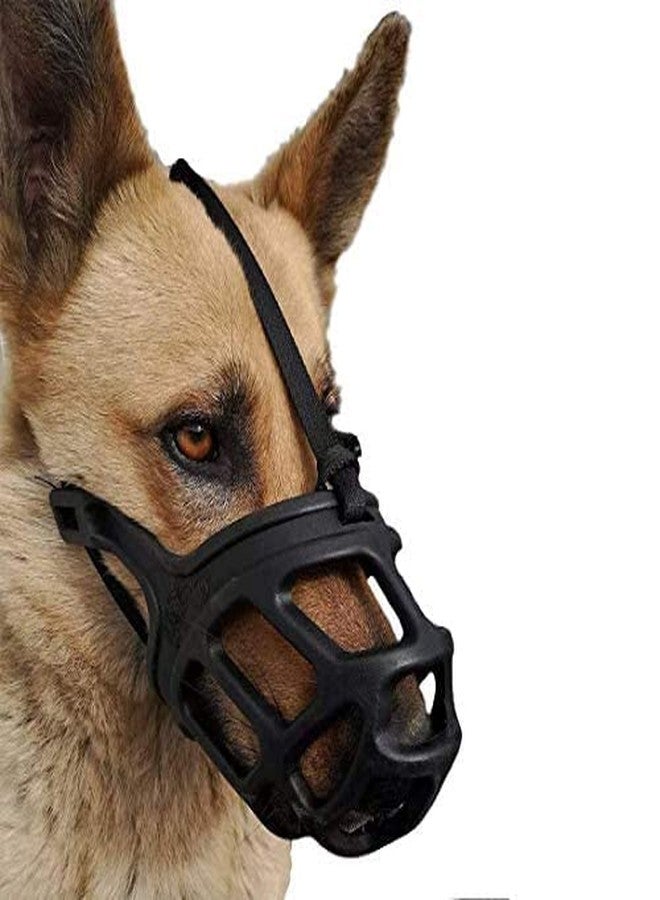 Pups&Pets Adjustable Strap Muzzle Cum Mouth Cover Cum Basket Cage Cum Pet Safety Collar for Anti Biting Dog (Black) - Large Size - Image 1